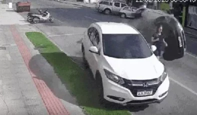 Takla atan aracın altında kalmaktan kıl payı kurtuldu